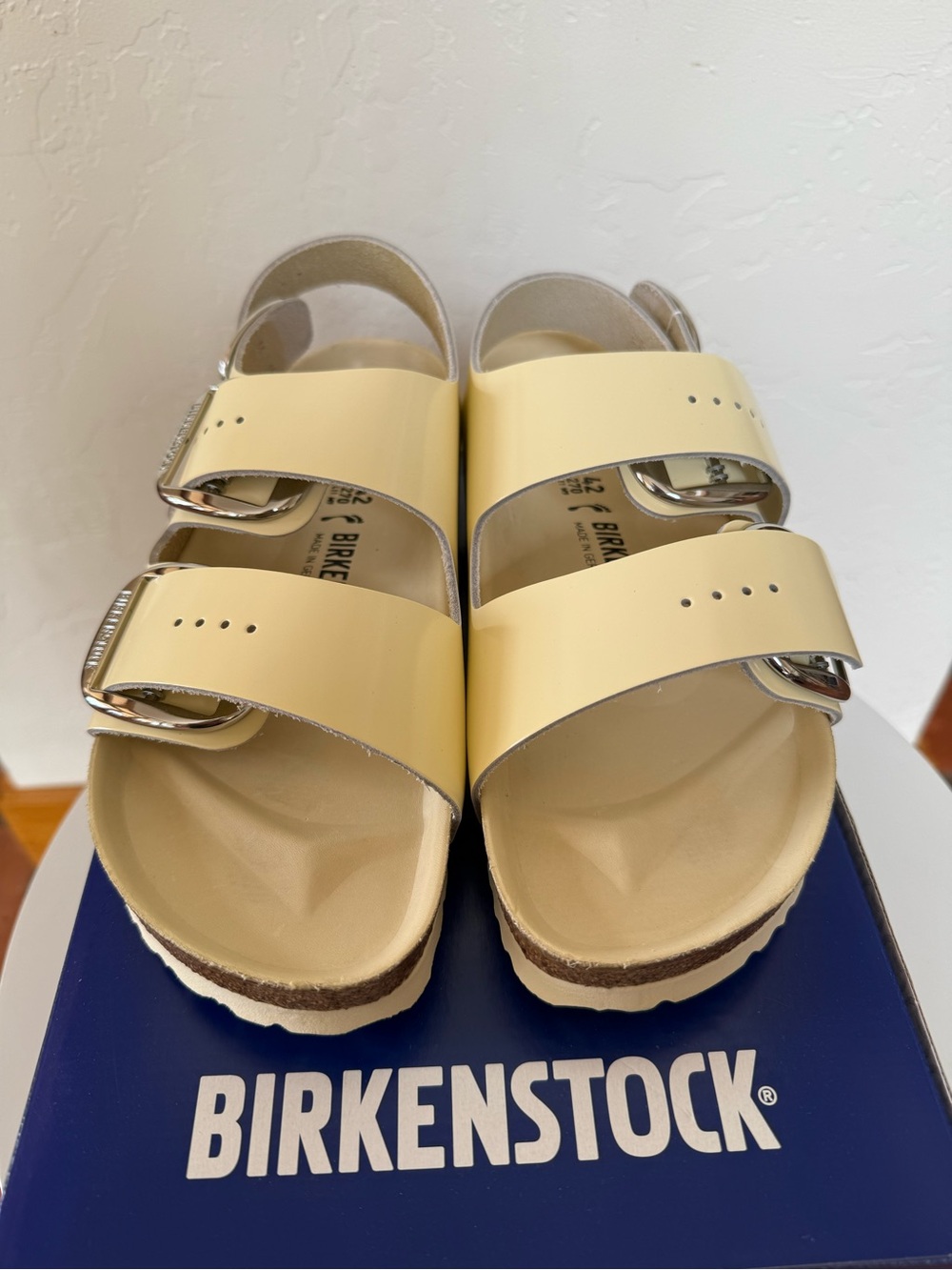 Birkenstock Women’s Milano Double Strap Sandals in Shiny Butter Yellow